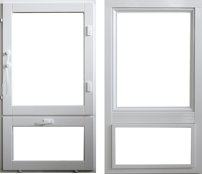 F-mallisen ikkunat jaetaan kahteen valoaukkoon vaakavälikarmilla.